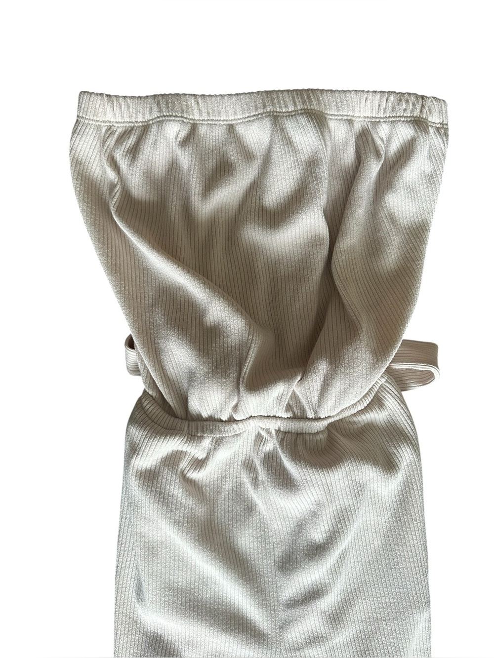 Strapless Cream Ribed Wide-Leg Jumpsuit - Picture 8 of 14
